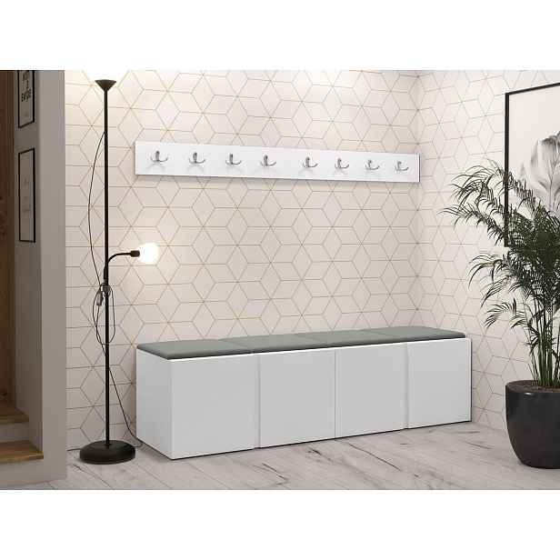 Nábytek do chodby s čalouněnými panely 42x42 SELAND 8 - bílý / tmavě šedý