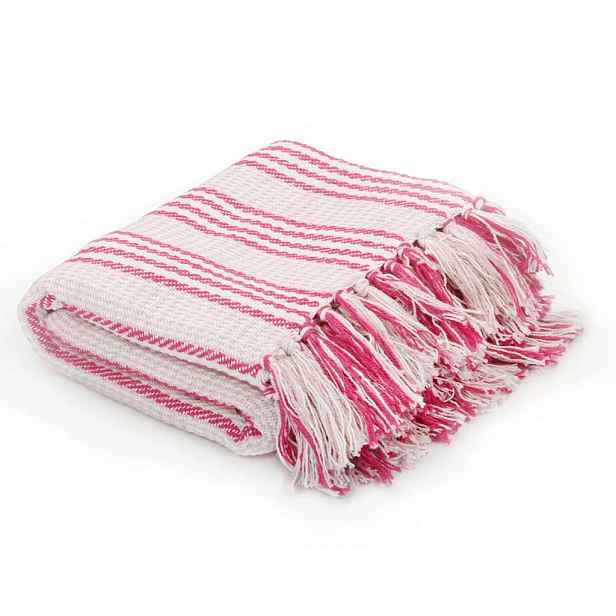 vidaXL Přehoz bavlněný pruhy 220 x 250 cm růžovo-bílý