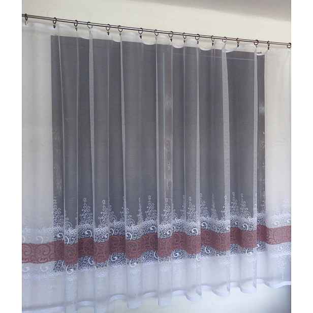 Mg Záclona 623/768 bílá/BR Růžová 300x160 cm Hotová S Páskou Skr