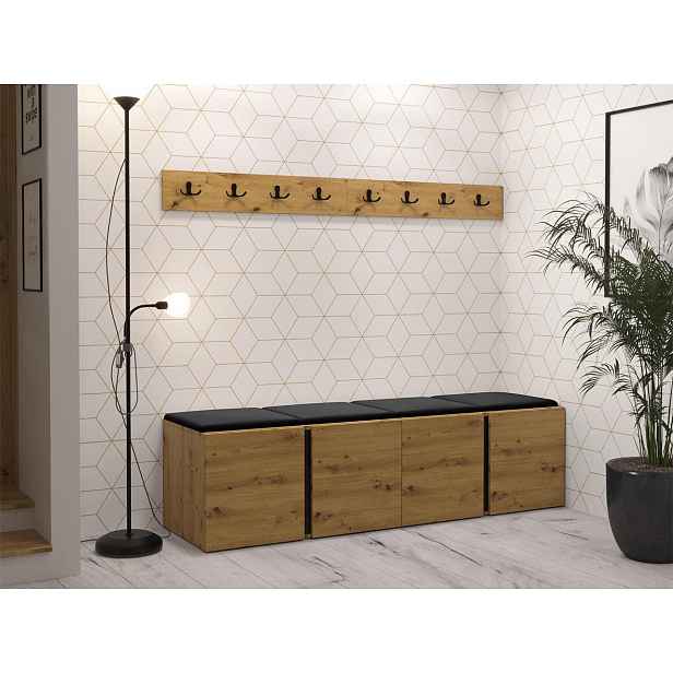 Nábytek do chodby s čalouněnými panely 42x42 SELAND 8 - dub artisan / černý