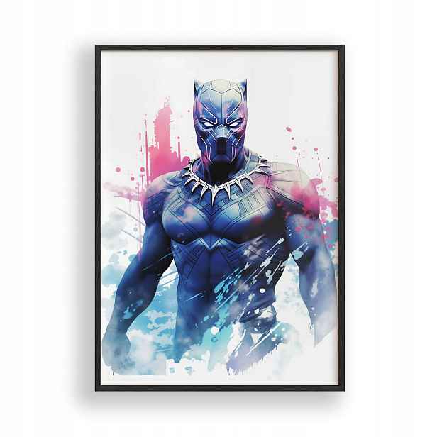 Plakát s motivem Černého pantera s Avengers v černém dřevěném Rámeček 30x42 cm
