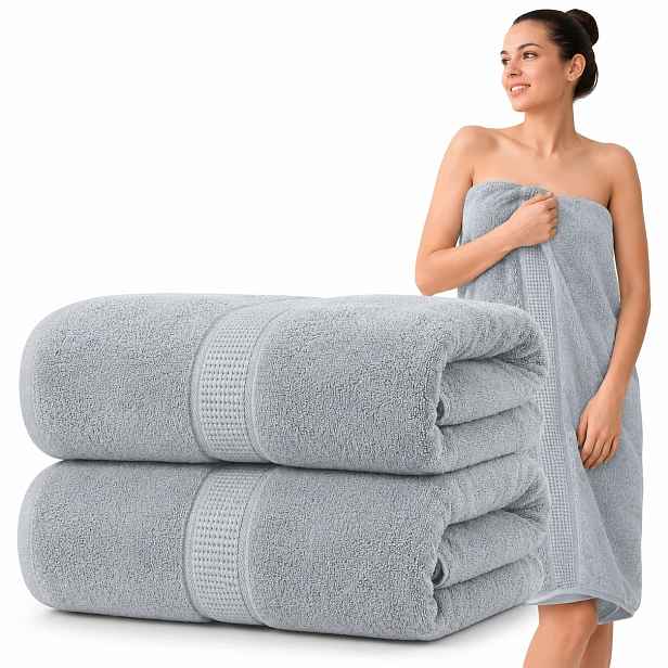 Sada 2 Ks Koupelový Ručník Velký 90X180 Silný Bavlna Oeko-tex Absorpční