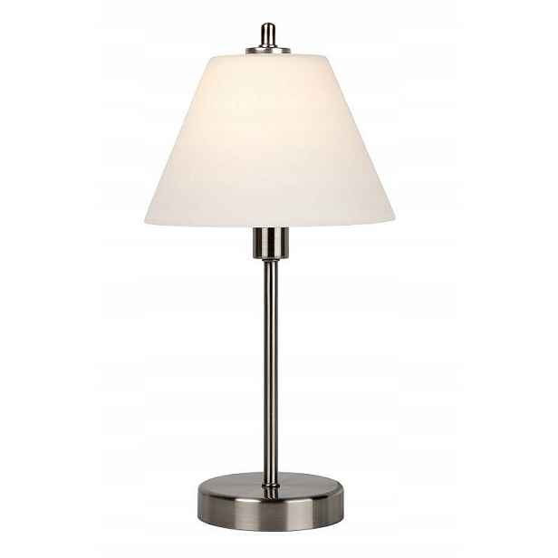 Stolní lampa stříbrná skleněná, bílá, 42 cm, do obývacího pokoje Lucide