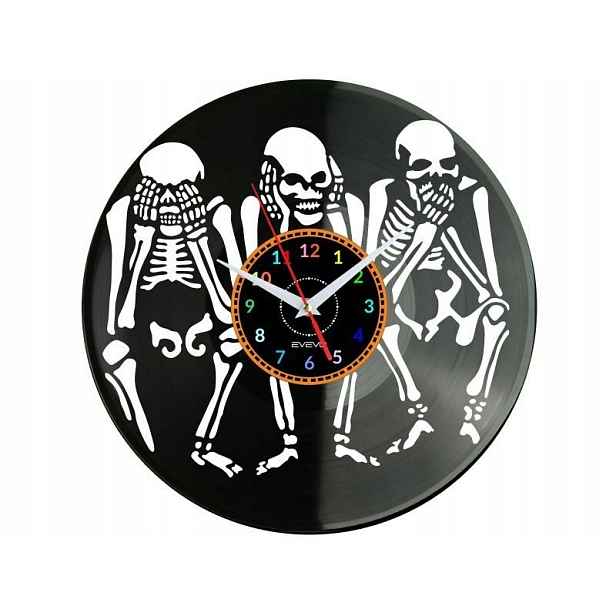 Skeleton Dárek Originální dekorace do domu Hodiny z vinylové desky