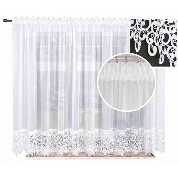 Jemná Elegance Bílá Záclona s Elegantní Krajkou Gipura 400x180 cm Lg 35