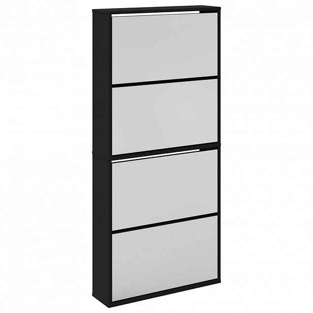 vidaXL Botník se zrcadlem 4patrový černý 63 x 17 x 134 cm
