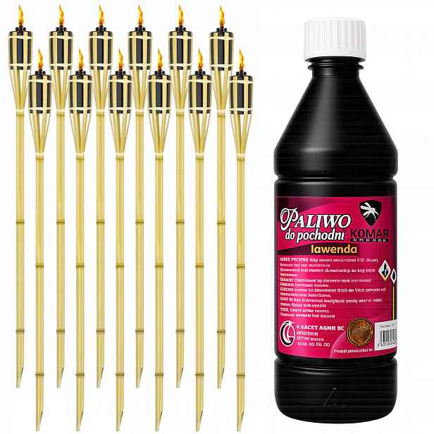 12 x bambusová pochodeň 90 cm olej proti komárům 1 l Komár Si Nesedne