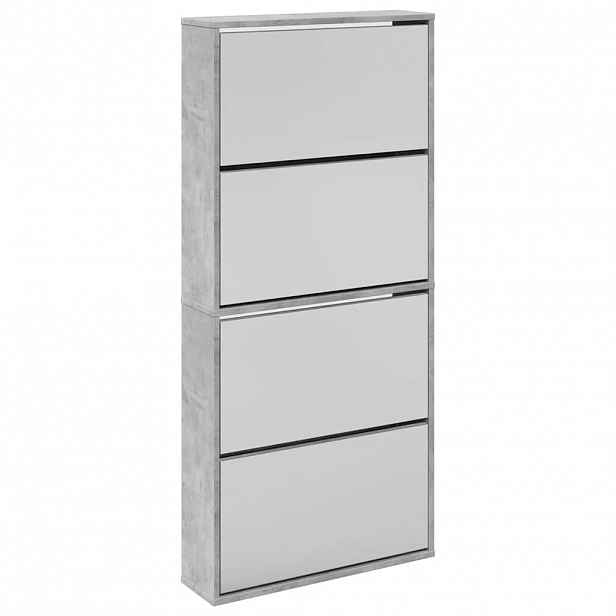 vidaXL Botník se zrcadlem 4patrový betonově šedý 63 x 17 x 134 cm