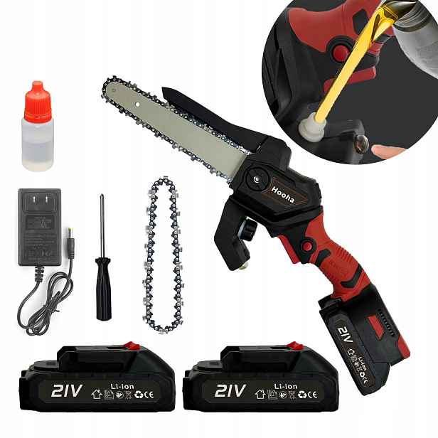 Akumulátorová řetězová pila 8" na dřevo, 2x Akumulátor 21V Mini