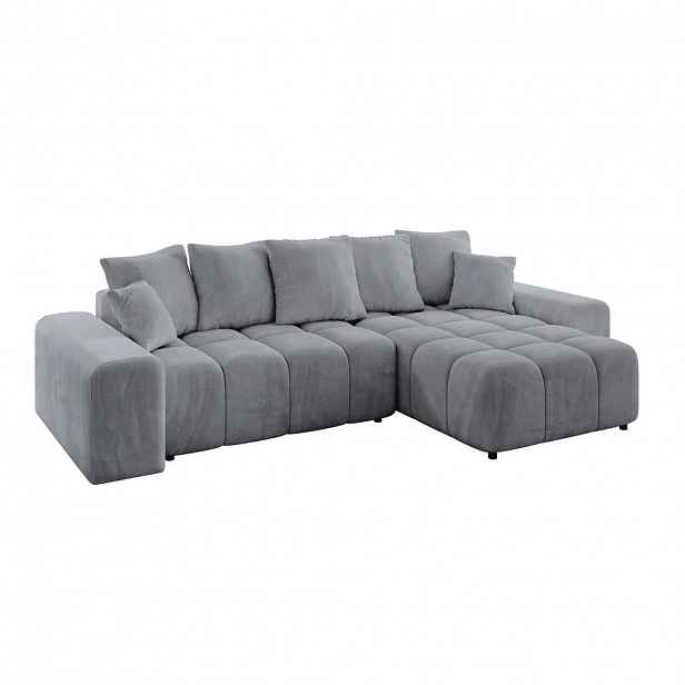 ALTDECOR ROHOVÁ SEDACÍ SOUPRAVA s otomanem vpravo ENIL-L 297x189x68 světle šedý velur