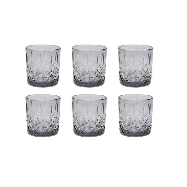 sklen. 340ml, 6ks, d8x8,5cm, kouř., whisky