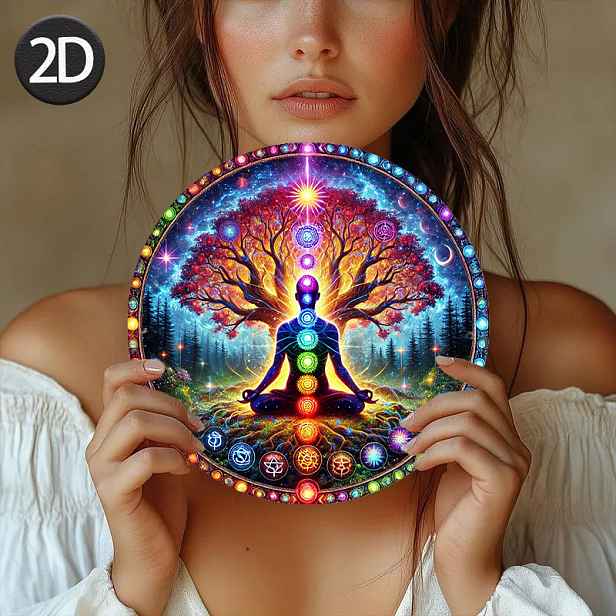 TEMU 2D plochá dekorace na zeď s stromu života - ozdoba do meditační místnosti s čakrami, dřevěný materiál, dekorace pro jógu a meditaci - použití v