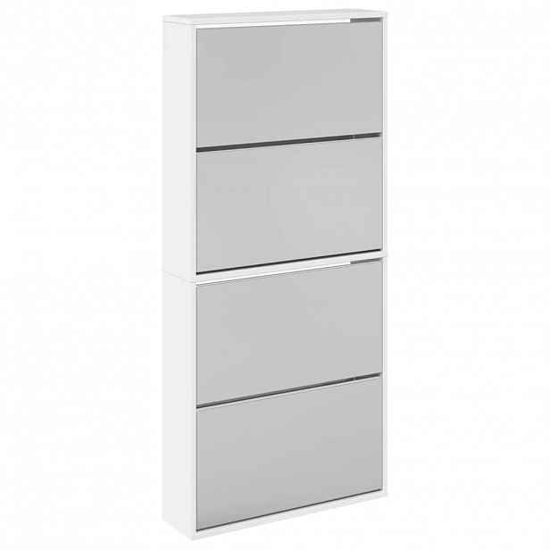 vidaXL Botník se zrcadlem 4patrový bílý s vysokým leskem 63x17x134 cm