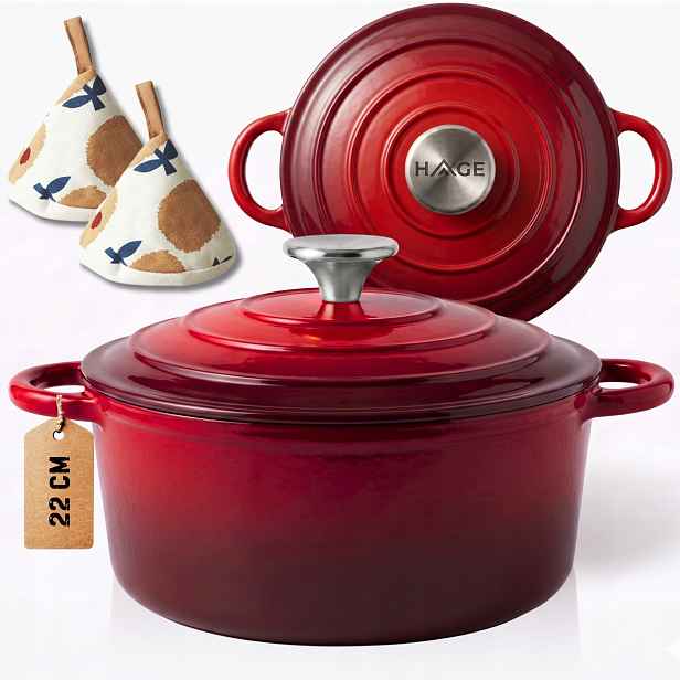 Hrnec 3L Smaltovaná Poklice Červená Plyn/indukce Trouba 22 CM