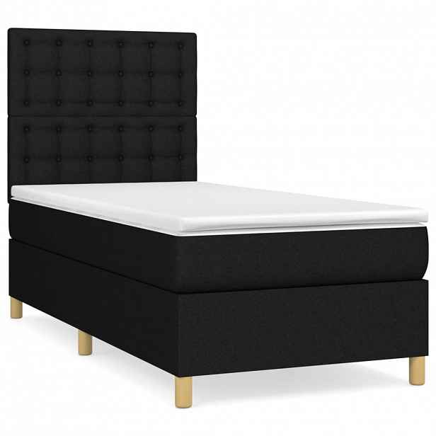 vidaXL Box spring postel s matrací černá 100 x 200 cm textil
