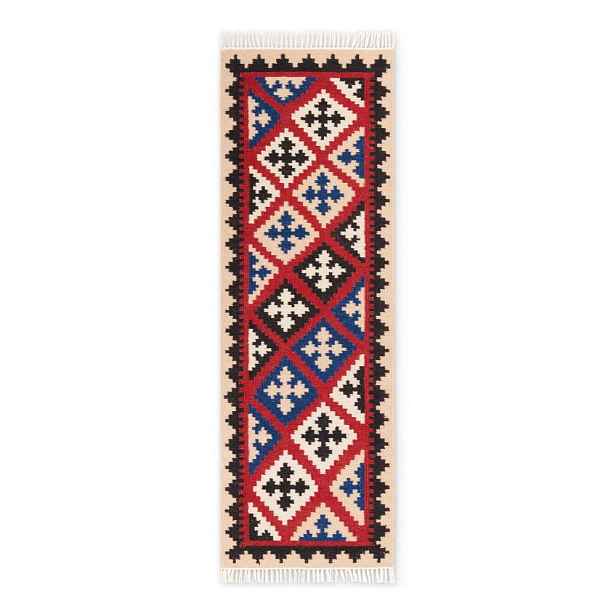 Červený oboustranný ručně tkaný vlněný běhoun 60x190 cm Kamal Rami – Nouristan