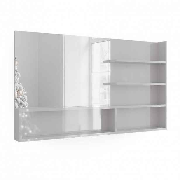 Vicco ZRCADLOVÁ POLIČKA Bílá vysoký lesk 119.8 x 70 cm s otevřenými přihrádkami