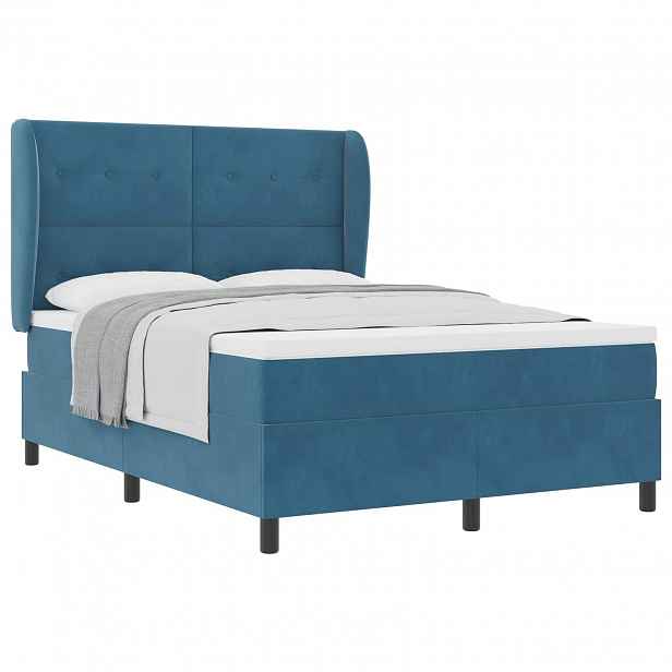 vidaXL Postel s boxspringem s čelo Tmavě modrá 200 x 160 cm samet