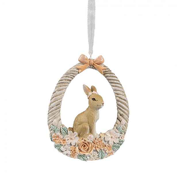 Závěsná dekorace králíček ve vajíčku - 7*2*10 cm Clayre & Eef