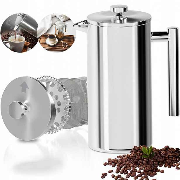 Pístový Vařič 800ML French Press Na Čaj Kávu Bylin Kávovar Ocelový