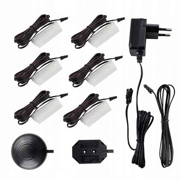 Sada 6x Led klip modrý pro skleněné Polic s napájecím adaptérem komplet