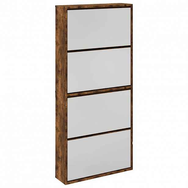 vidaXL Botník se zrcadlem 4patrový kouřový dub 63 x 17 x 134 cm