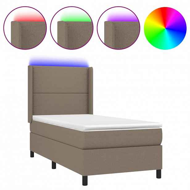 vidaXL Box spring postel s matrací a LED taupe 90x190 cm textil
