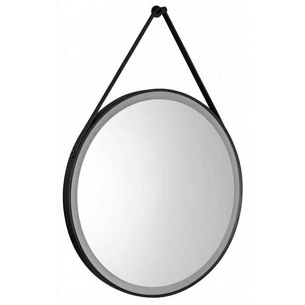 Aqualine - Zrcadlo s LED osvětlením, průměr 60 cm, dotykový senzor, matná černá SG060