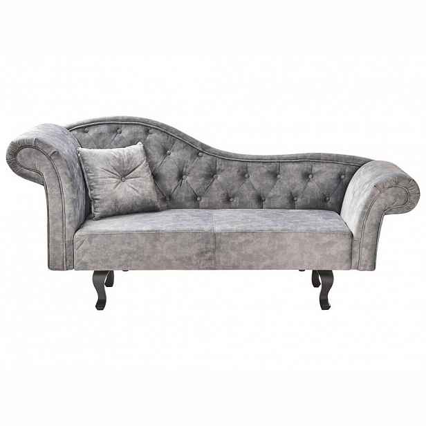 Beliani ČALOUNĚNÉ LEHÁTKO CHAISE LONGUE LEVOSTRANNÉ Sametová látka Šedé Lattes II