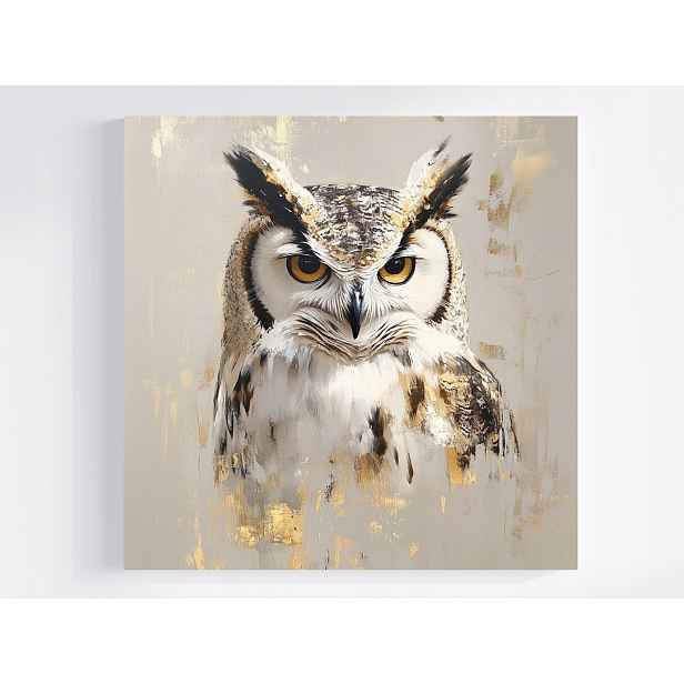 Obraz Na Plátně Canvas Portrét Pták Sova Moudrost Boho Béžová Hnědá 50x50