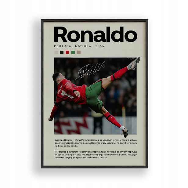 Plakát Ronaldo Portugal Obraz Rámeček Dřevěný Černý 30x40 cm