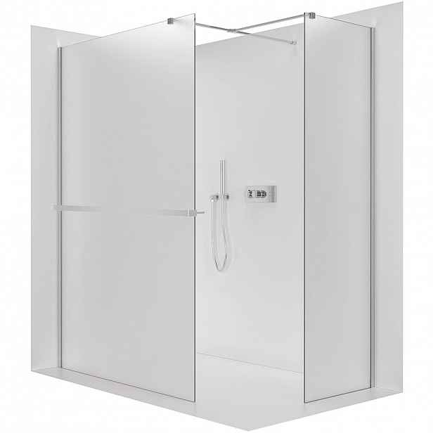 Sprchová zástěna Walk-in Onyx T L/P - 8 mm - hranatá vzpěra + polička/držák na ručníky - chrom, mléčné sklo - 110x110x200 cm