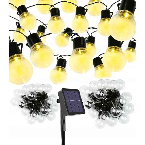 Zahradní Girlanda Ozdobné Lampy Teplé Solární 40 Led Žárovky 10 m