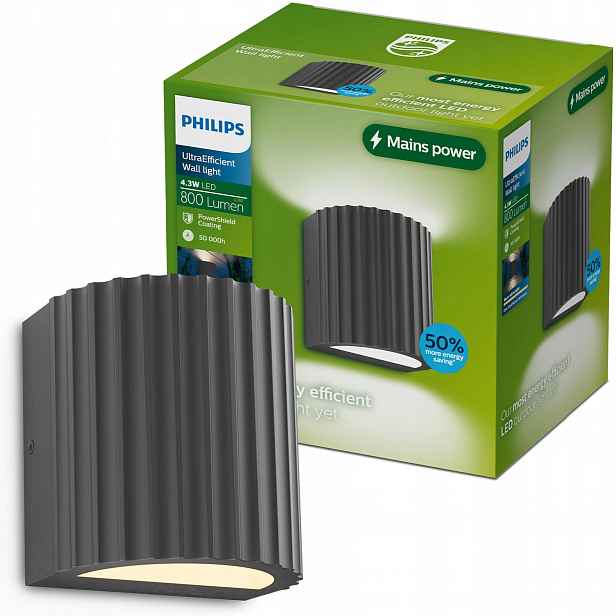 Zahradní nástěnné svítidlo Led 2700K IP44 Ryflovaná Zyra Philips