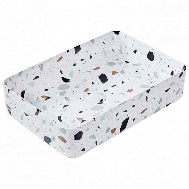 Beliani UMYVADLO NA DESKU Terrazzo Bílé 61/35 cm Keramika Nules