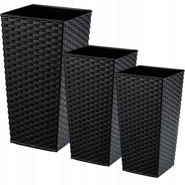 Set 3x Květináč Vložka Černý Ratan Velký