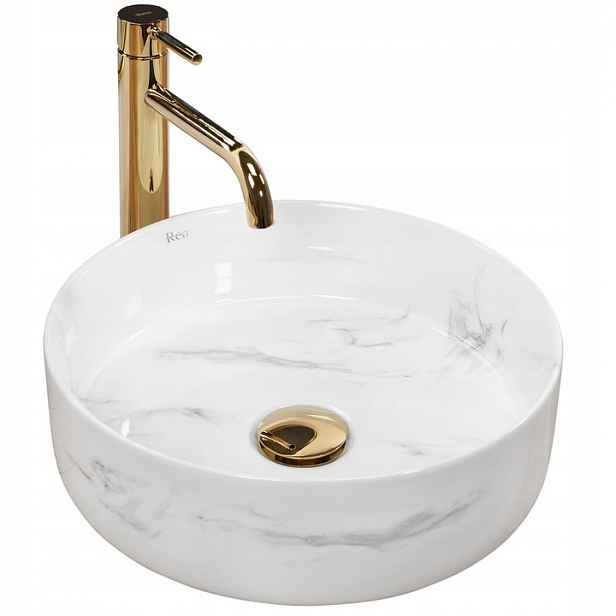 Umyvadlo Na Desku Kulaté Keramické Mramor Bílé Rea Sam Nature Marble
