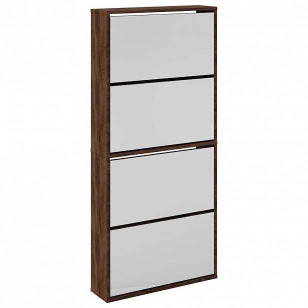 vidaXL Botník se zrcadlem 4patrový hnědý dub 63 x 17 x 134 cm