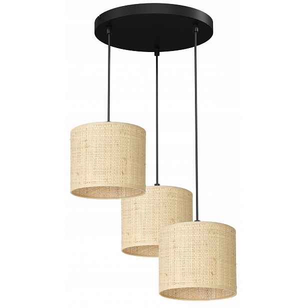 Závěsná stropní lampa Rattan Černá Béžová Abažur 3xE27 Stropní Svítidlo klasická