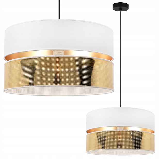 Závěsná Stropní Lampa S Bílým Zlatým Dvojitým Stínidlem, Zlatý Glamour