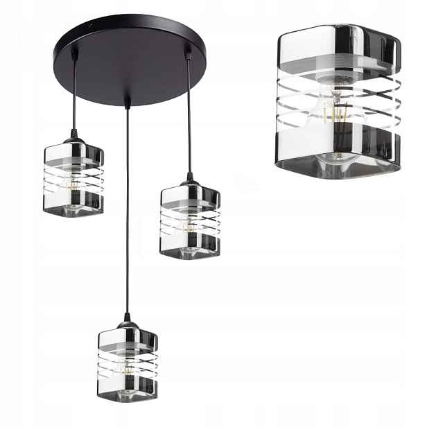 Moderní Závěsná Stropní Lampa Ze Skla S Chromovaným Stínidlem E27