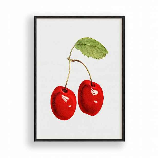 Obraz Višně Vintage Plakát Rámeček Dřevěný Černý 30x42 cm