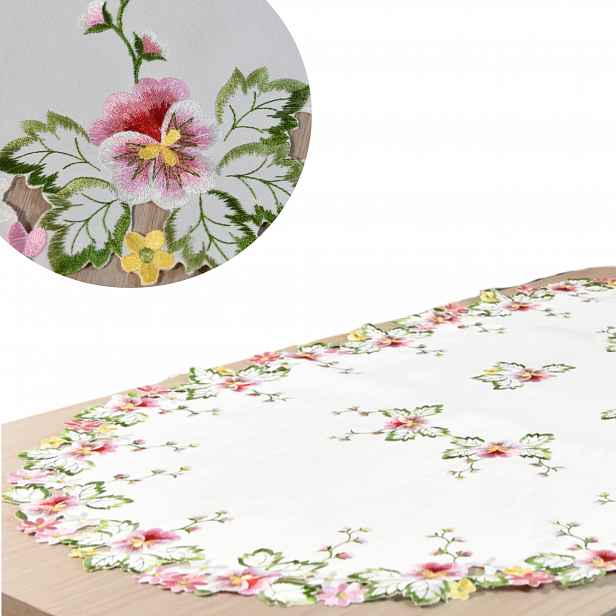 Jarní vyšívaný ubrus 80 x 140 cm, bílé růžové brášky Pink Gloss