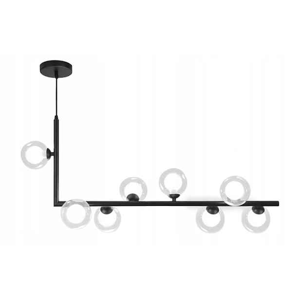 Stropní Svítidlo Kovová Černá 8 Stínítek G9 Skleněná Koule 120 cm Dlouhá Loft