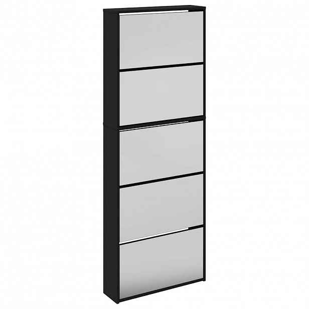 vidaXL Botník se zrcadlem 5patrový černý 63 x 17 x 169,5 cm