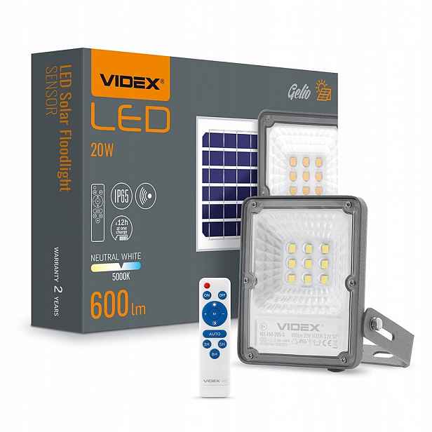 Videx Solární Led reflektor s pohybovým senzorem 20W VLE-FSO-205-S