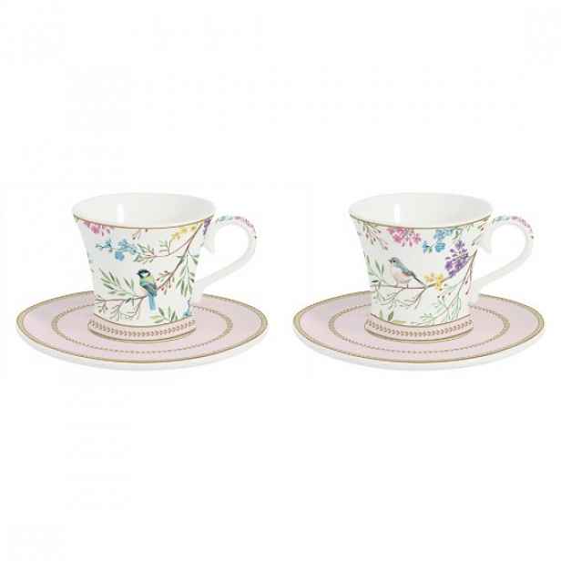 Sada 2 šálků na kávu s podšálky, porcelán, 80 ml, "Birds Melody" - Eas