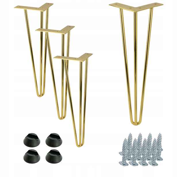 Sada 4 nábytkových nožiček Hairpin legs zlatý lesk, výška 41 cm k stolku