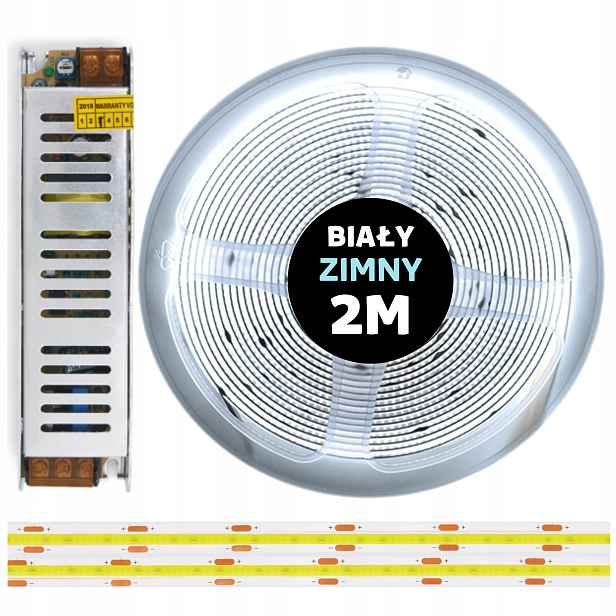 Set 2M Led pásek Cob 480 diod 6000K bílý studený 24V 10W s napájecím zdrojem