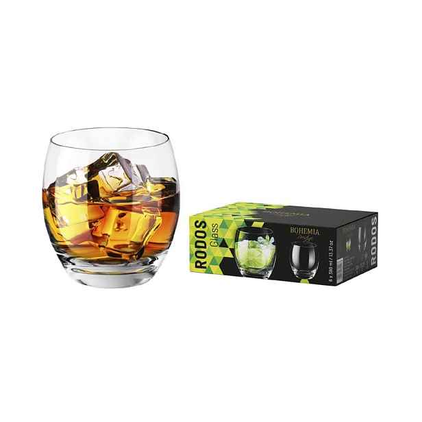 sklen. 380ml, 6ks, BOHEMIA PR. RODOS, baněná bez stopky